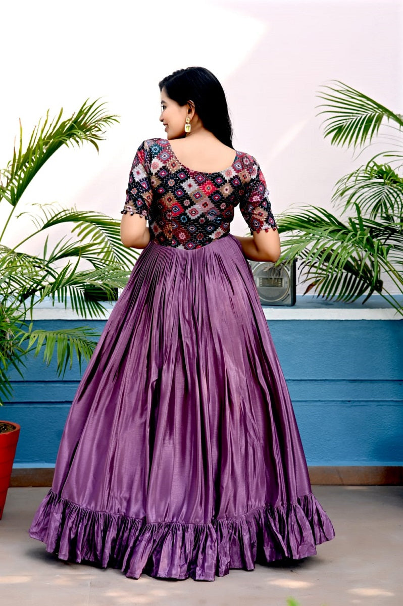 Purple georgette heavy sequence embroidery work wedding gown – ajmera-retail