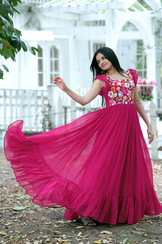 Party Wear Pink Color Embroidered work Gown Clothsvilla
