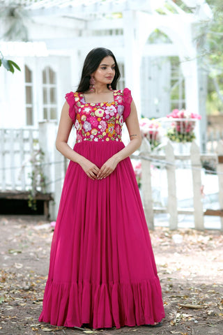 Party Wear Pink Color Embroidered work Gown Clothsvilla