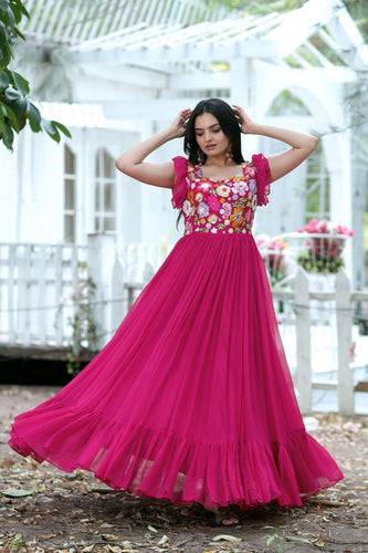 Party Wear Pink Color Embroidered work Gown Clothsvilla