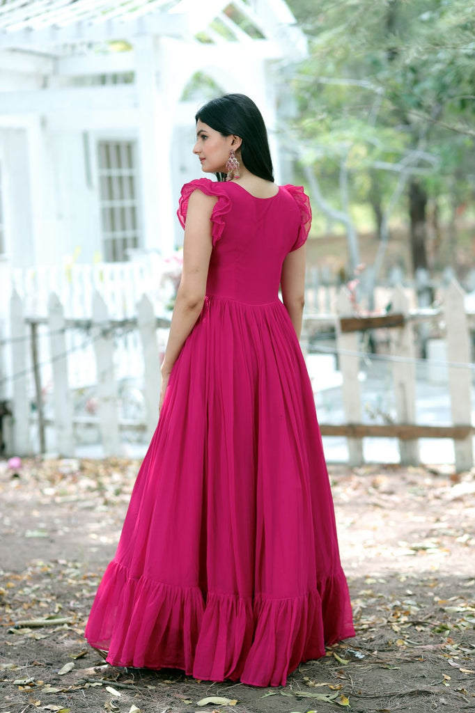 Party Wear Pink Color Embroidered work Gown Clothsvilla