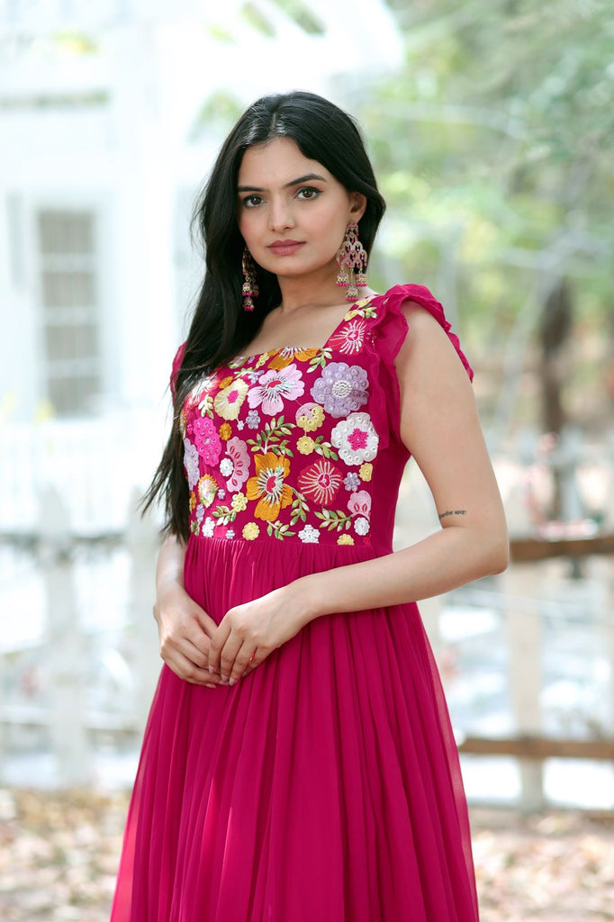 Party Wear Pink Color Embroidered work Gown Clothsvilla