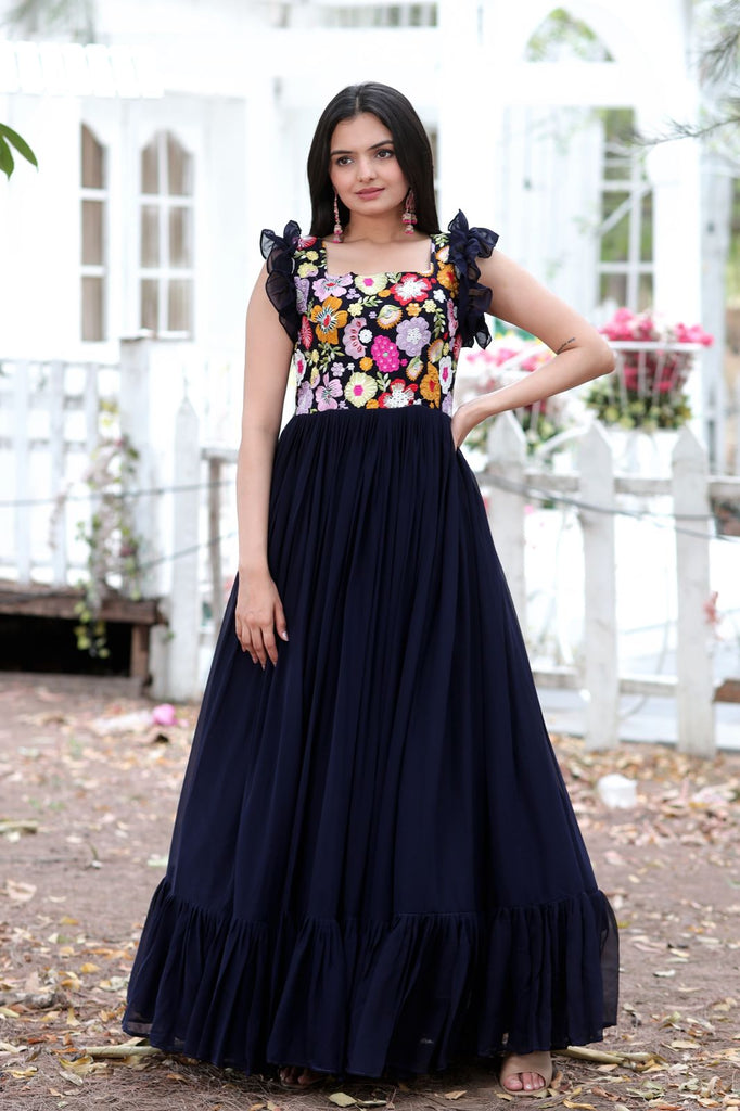 Party Wear Navy Blue Color Embroidered work Gown Party Wear Navy Blue Color Embroidered work Gown