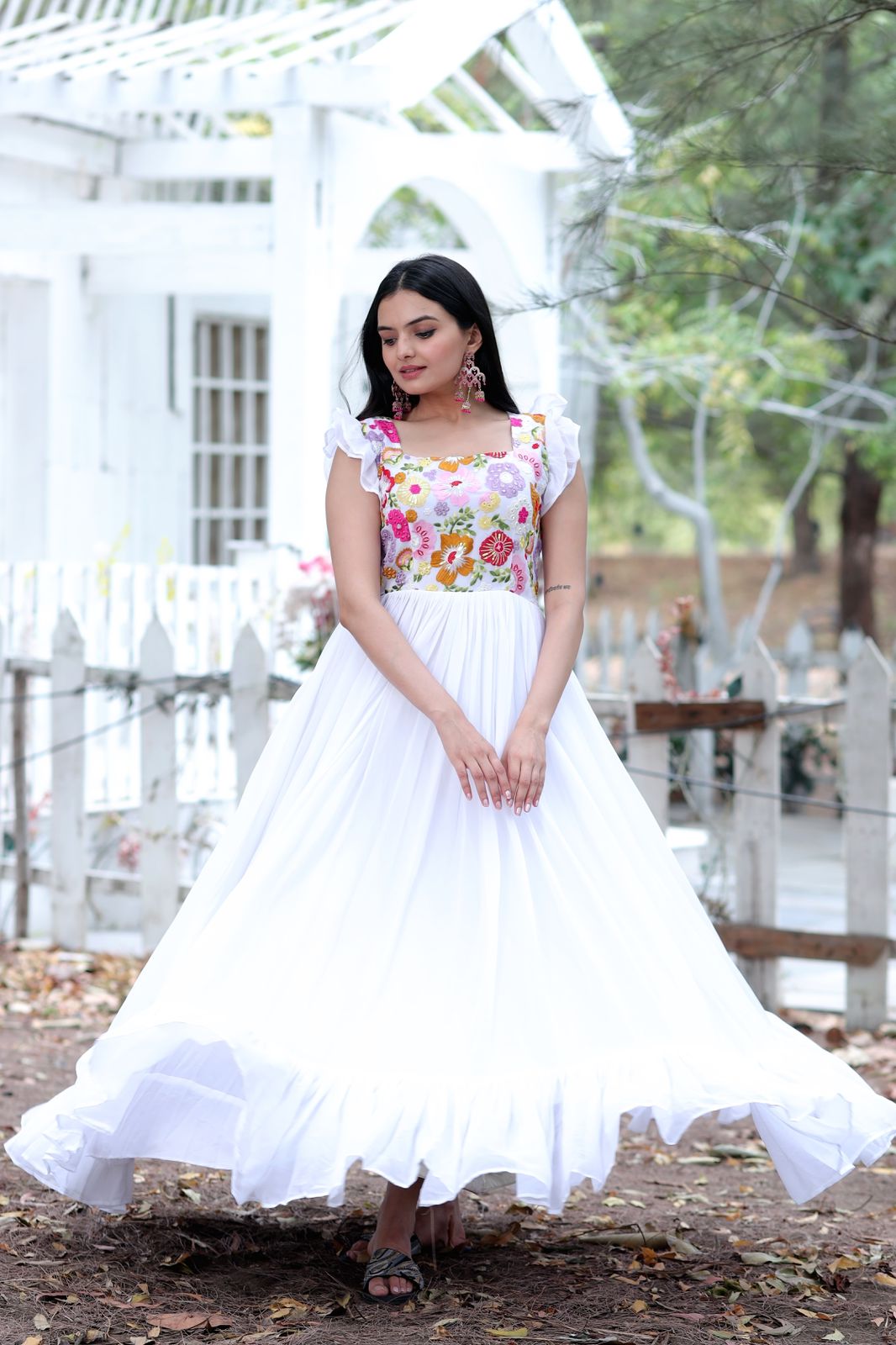 Buy online White Embroidered Cotton Party Gown from ethnic wear for Women  by Cherry & Jerry for ₹1349 at 55% off | 2024 Limeroad.com