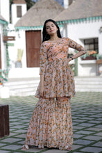 Load image into Gallery viewer, Flower Print Work Peach Color Sharara Suit