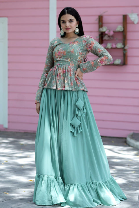 Beautiful Work Pista Green Lehenga With Top Main image