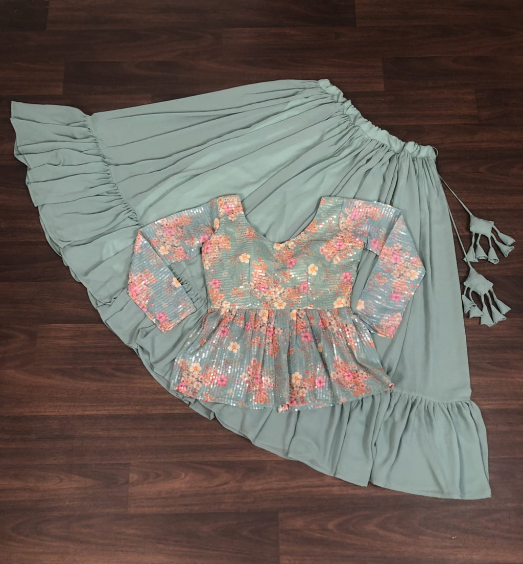 Beautiful Work Pista Green Lehenga With Top