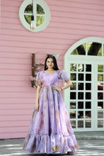 Load image into Gallery viewer, Fancy Puff Sleeves Lavender Color Gown Clothsvilla