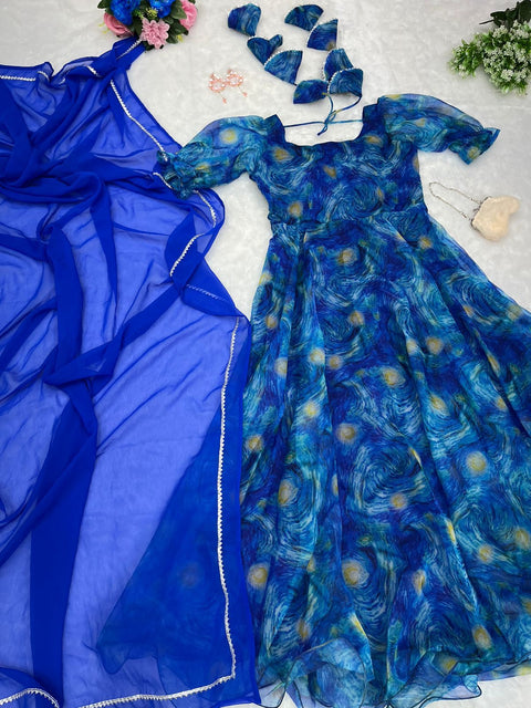 Organza Silk Huge Flair Blue Color Gown Main image