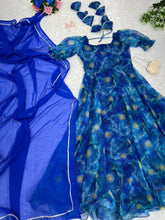 Load image into Gallery viewer, Organza Silk Huge Flair Blue Color Gown