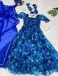 Load image into Gallery viewer, Organza Silk Huge Flair Blue Color Gown