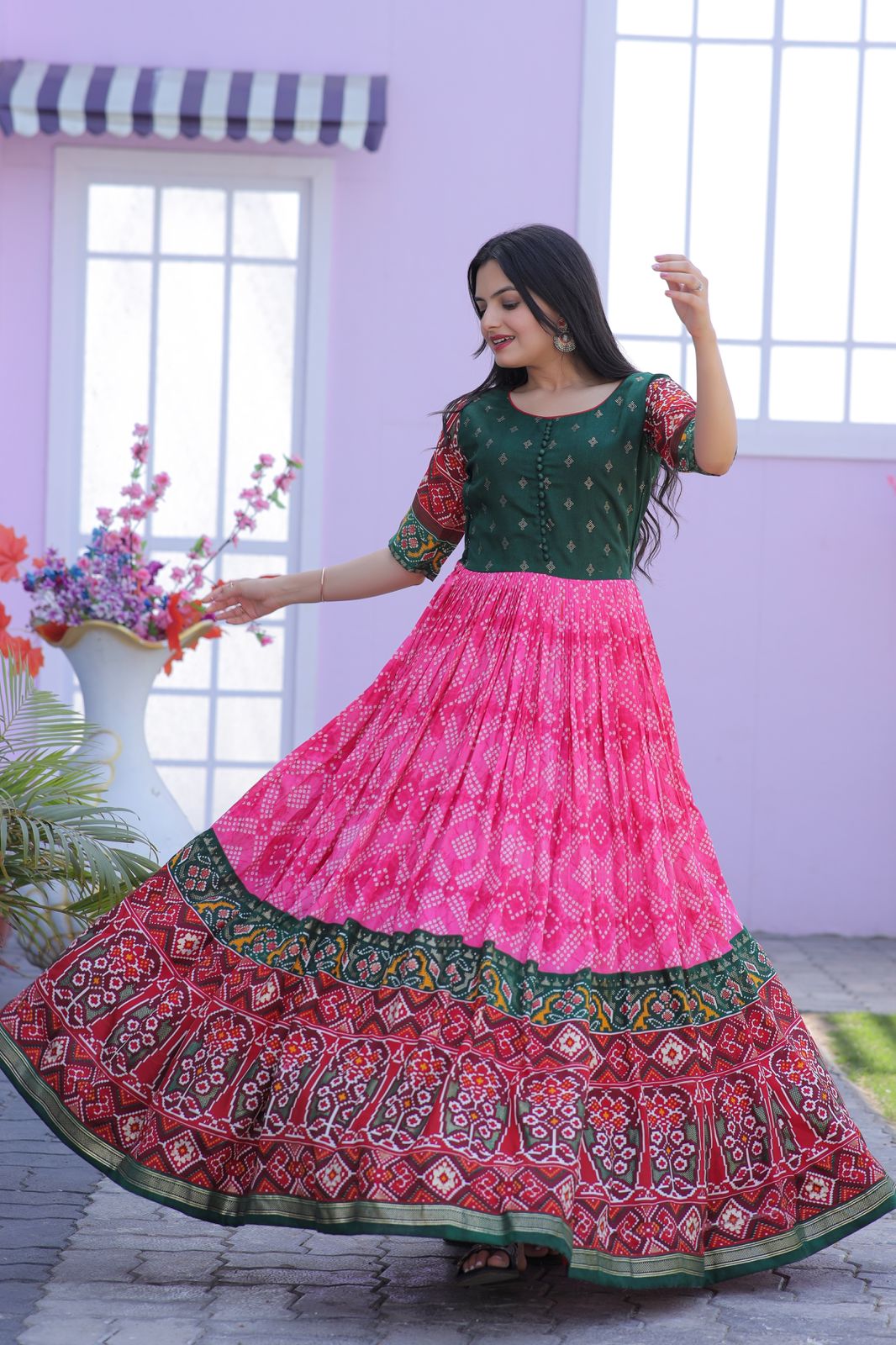 Classy Foil Print Work Pink Color Gown Clothsvilla