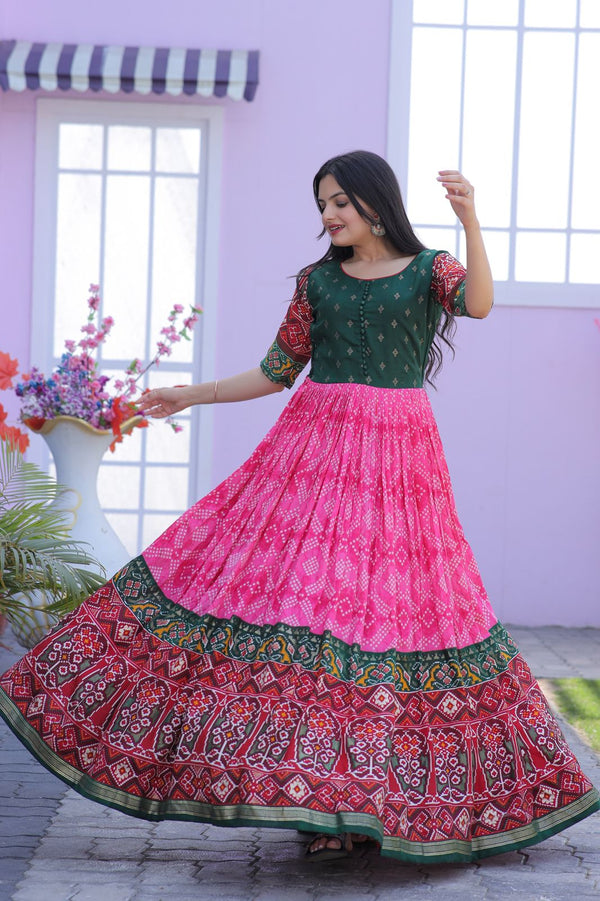 Classy Foil Print Work Pink Color Gown Clothsvilla