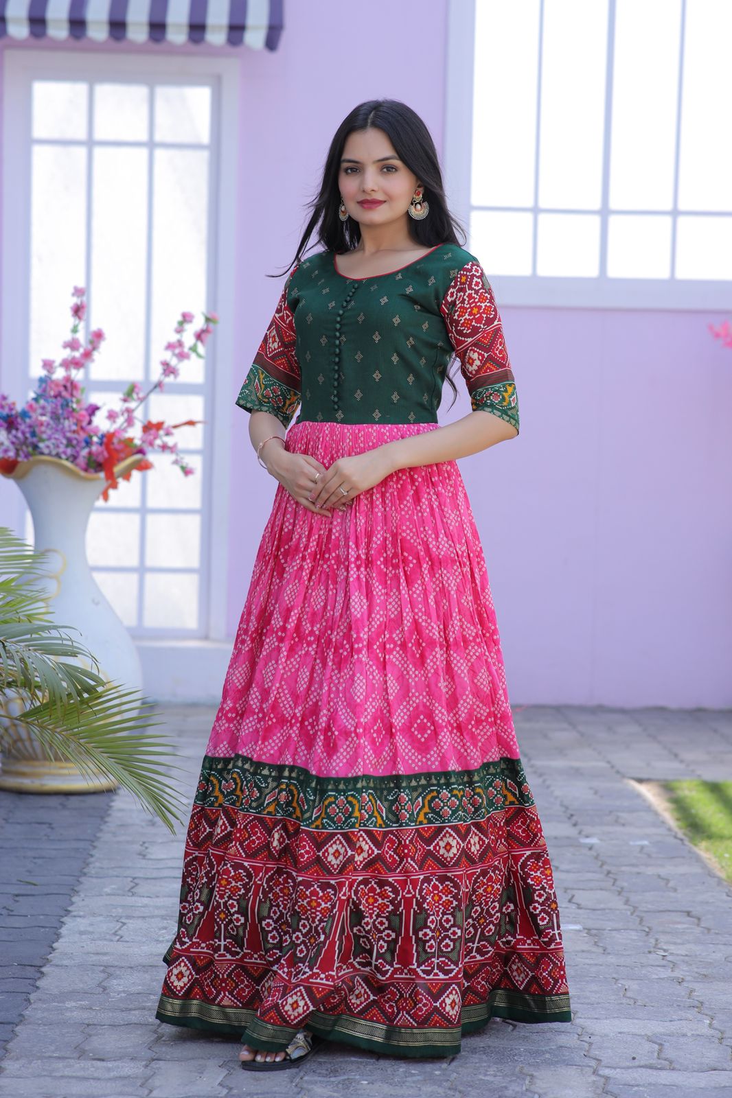 Classy Foil Print Work Pink Color Gown Clothsvilla