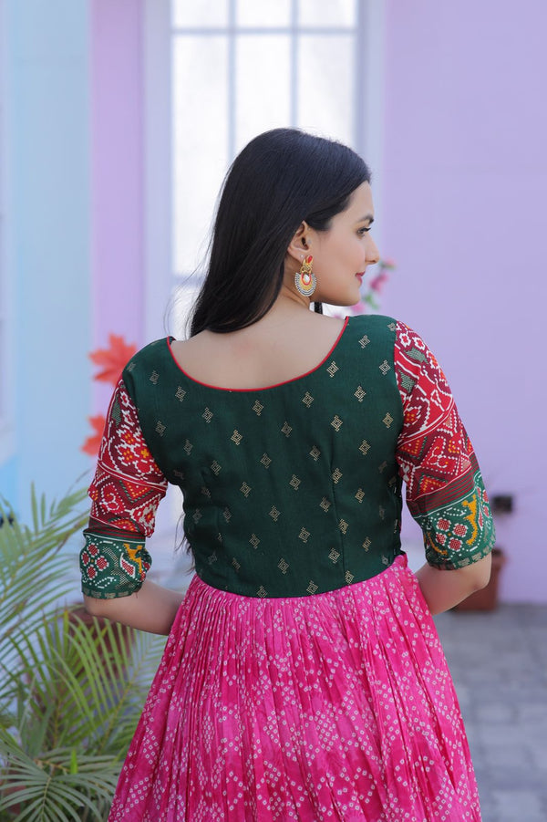 Classy Foil Print Work Pink Color Gown Clothsvilla