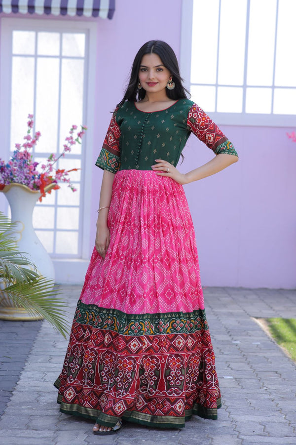 Classy Foil Print Work Pink Color Gown Clothsvilla