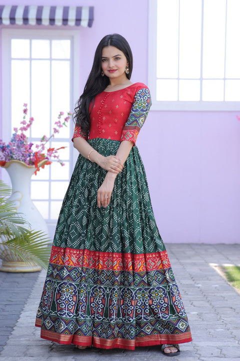 Classy Foil Print Work Green Color Gown Clothsvilla Main image