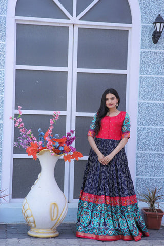 Classy Foil Print Work Navy Blue Color Gown Clothsvilla