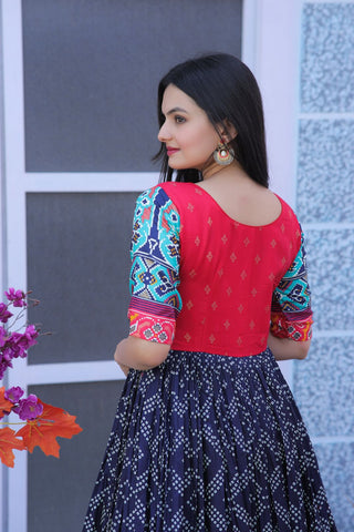 Classy Foil Print Work Navy Blue Color Gown Clothsvilla