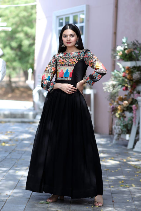 Lovely Multi Embroidery Work Full Sleeves Gown Main image
