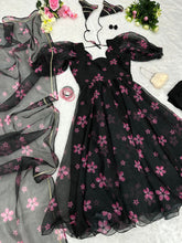 Load image into Gallery viewer, Digital Printed Black Color Organza Silk Anarkali Suit