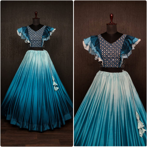 Stylish Teal Blue Color Double Tone Lehenga Choli Clothsvilla