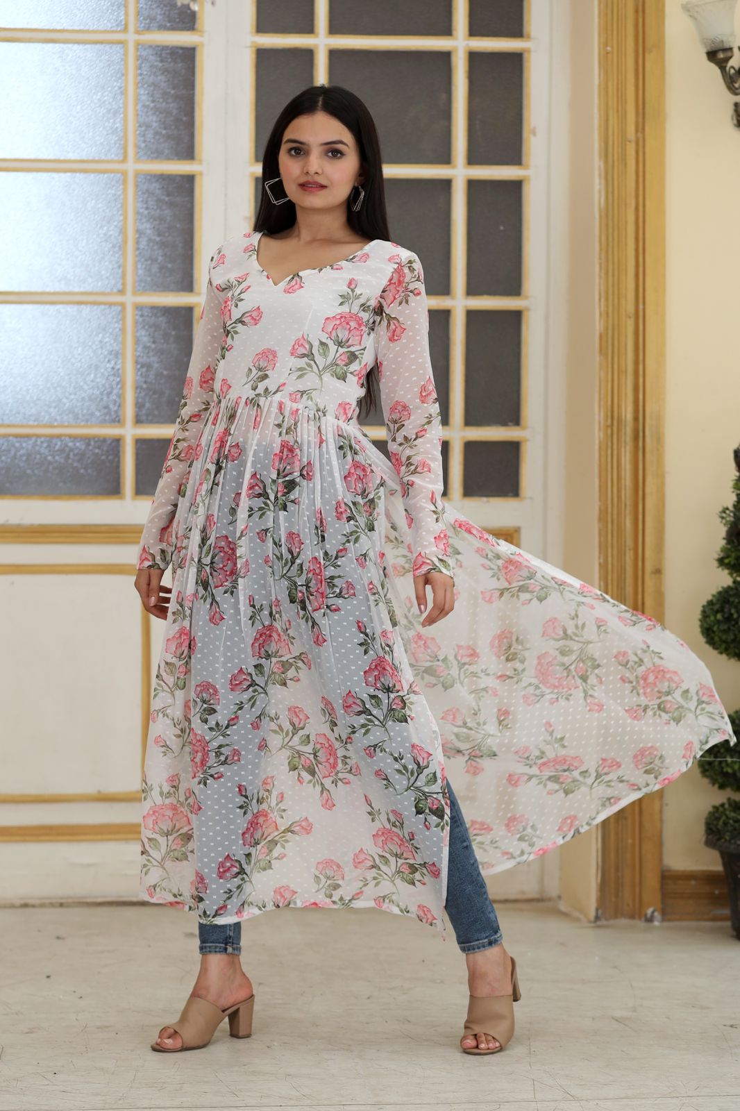 White Color Wonderful Nayra cut Kurti Clothsvilla Main image