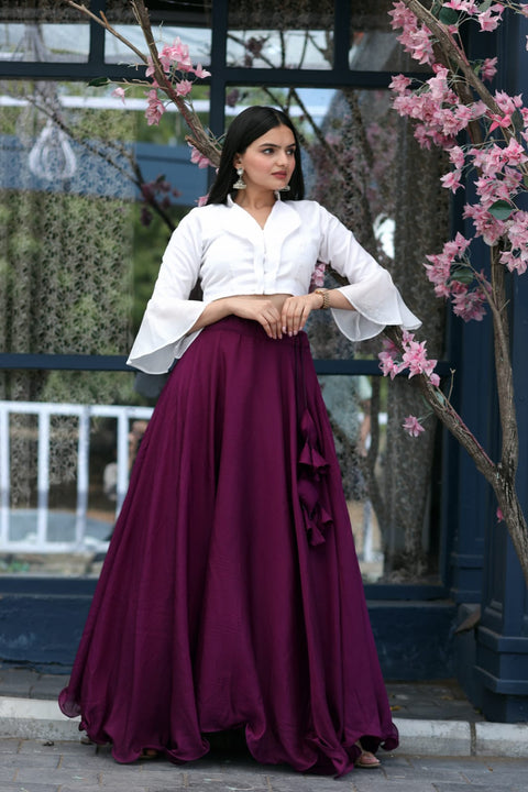Pretty Wine Plain Lehenga With Stylish Blouse Main image