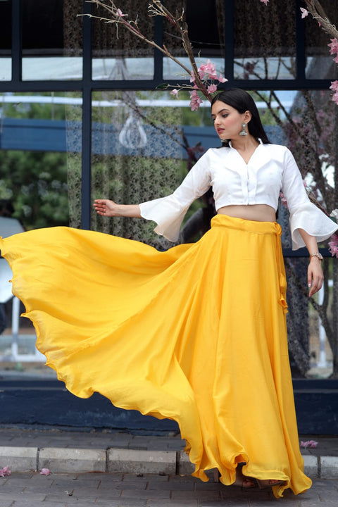 Pretty Yellow Plain Lehenga With Stylish Blouse Main image