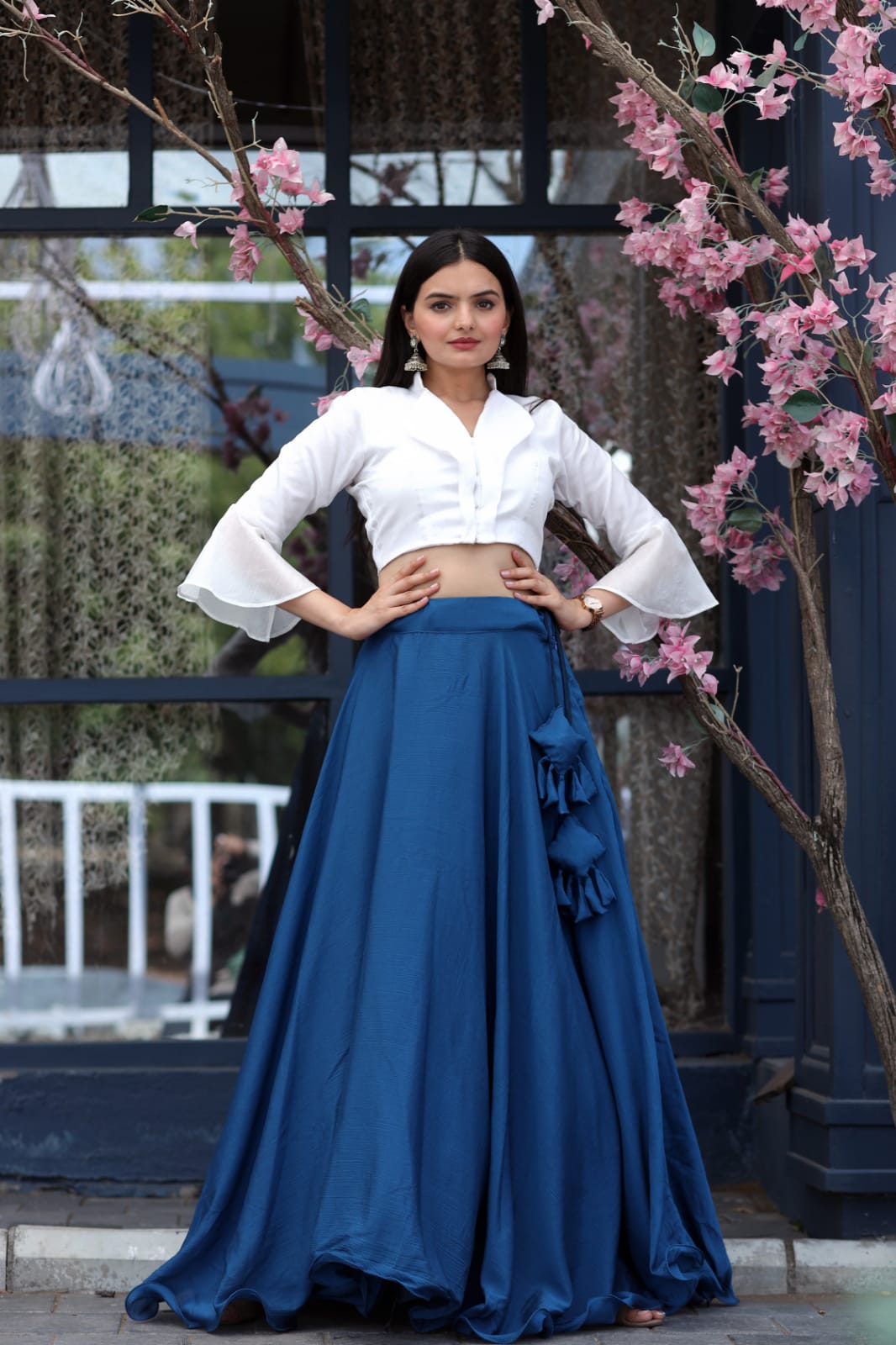 Pretty Navy Blue Plain Lehenga With Stylish Blouse