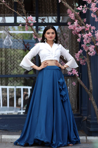 Pretty Navy Blue Plain Lehenga With Stylish Blouse