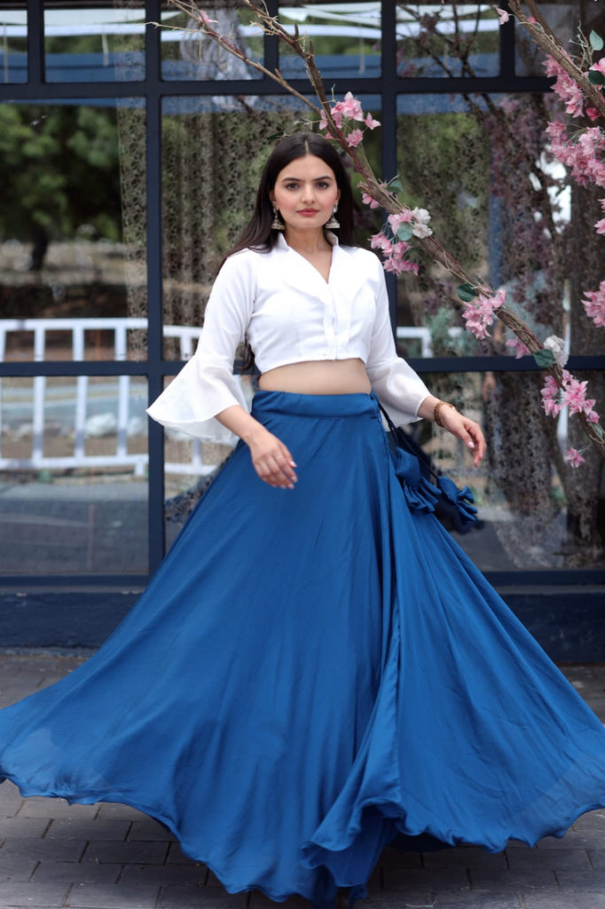 Pretty Navy Blue Plain Lehenga With Stylish Blouse