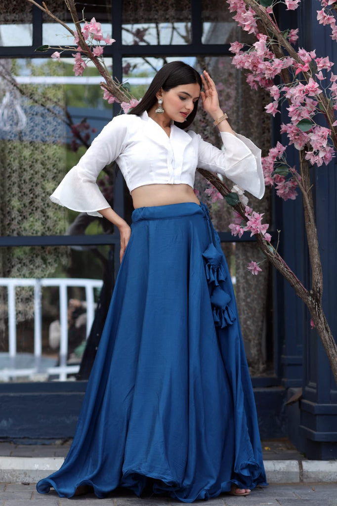 Pretty Navy Blue Plain Lehenga With Stylish Blouse