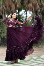 Load image into Gallery viewer, Beautiful Sequins Work Wine Color Long Gown