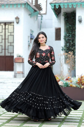 Beautiful Sequins Work Black Color Long Gown