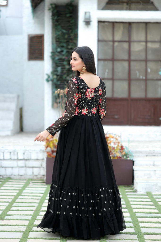 Beautiful Sequins Work Black Color Long Gown