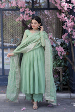 Load image into Gallery viewer, Lovely Pista Green Color Gown With Embroidered Work Dupatta