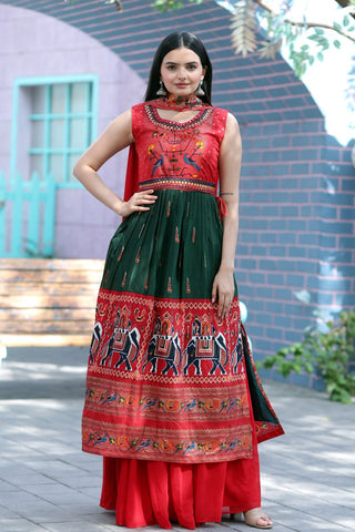 Designer Hand Mirror Work Red With Green Sharara Suit Clothsvilla