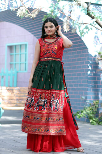 Designer Hand Mirror Work Red With Green Sharara Suit Clothsvilla