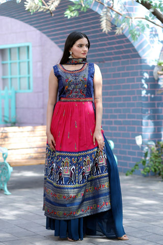 Designer Hand Mirror Work Navy Blue With Pink Sharara Suit Clothsvilla