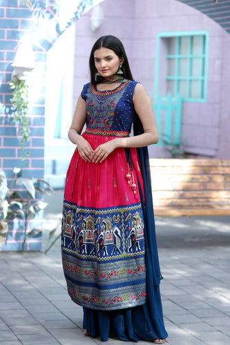 Designer Hand Mirror Work Navy Blue With Pink Sharara Suit Clothsvilla