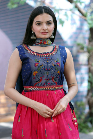 Designer Hand Mirror Work Navy Blue With Pink Sharara Suit Clothsvilla