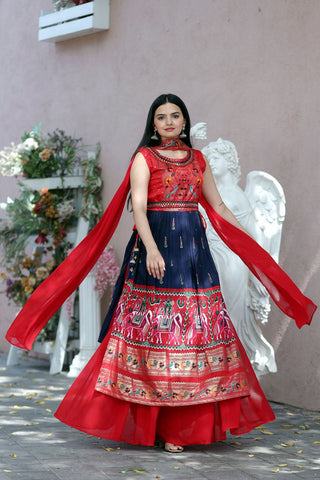 Designer Hand Mirror Red With Navy Blue Sharara Suit Clothsvilla