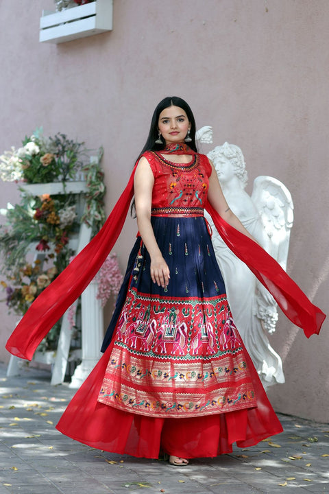 Designer Hand Mirror Red With Navy Blue Sharara Suit Clothsvilla Main image