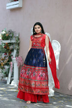 Load image into Gallery viewer, Designer Hand Mirror Red With Navy Blue Sharara Suit Clothsvilla