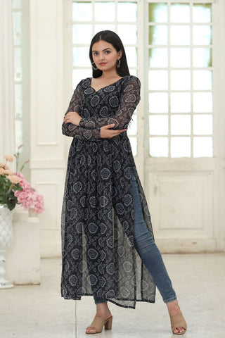 Party Wear Full Sleeves Black Color Kurti Clothsvilla