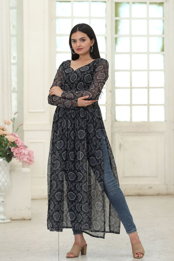 Party Wear Full Sleeves Black Color Kurti Clothsvilla