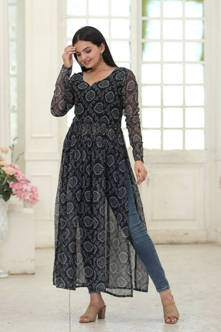 Party Wear Full Sleeves Black Color Kurti Clothsvilla
