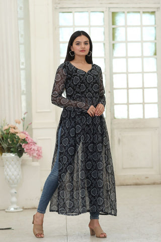 Party Wear Full Sleeves Black Color Kurti Clothsvilla