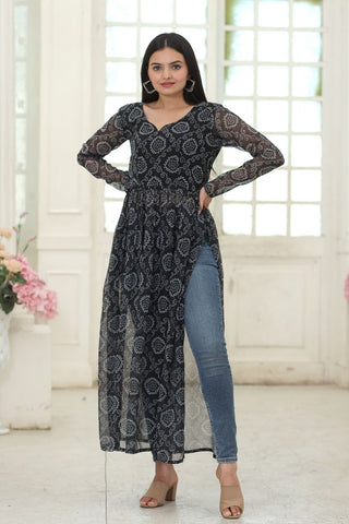 Party Wear Full Sleeves Black Color Kurti Clothsvilla